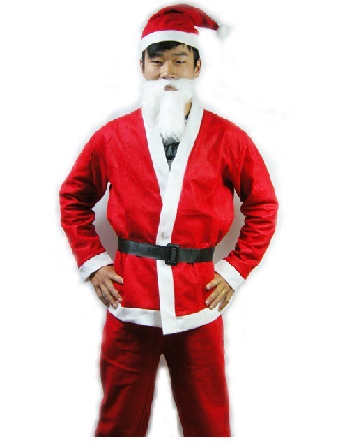 Free shipping Adult clothes santa claus clothes (clothes pants + Christmas cap + beard + belt 5 times)
