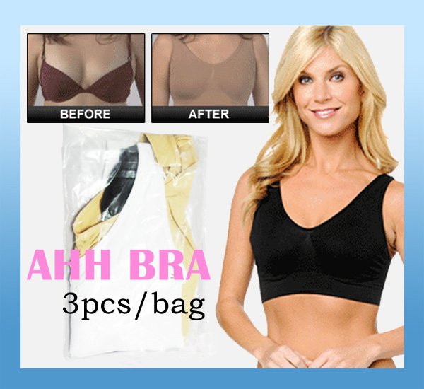 Free Shipping!! Ahh Bra As on TV Rhonda Shear Ahh Seamless Leisure Bra Genie Bra 96%nylon 3pcs/set with original stamp in stock