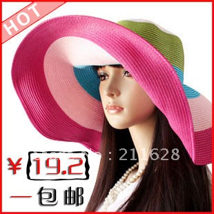 Free shipping+Air505 hat women's summer large brim beach sun hat sun-shading big along strawhat