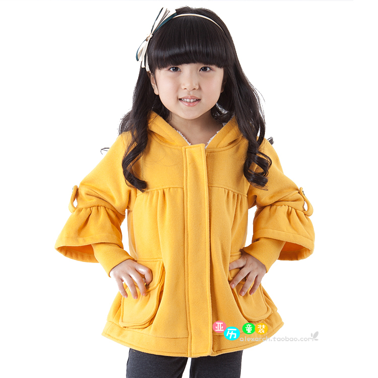 Free Shipping Alexarch girls clothing 2012 autumn and winter brief fashion casual thick fleece with a hood outerwear f5036
