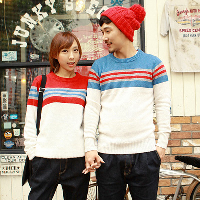 Free shipping Aliexpress 702-y32-70 excellent high quality stripe lovers sweater male Women