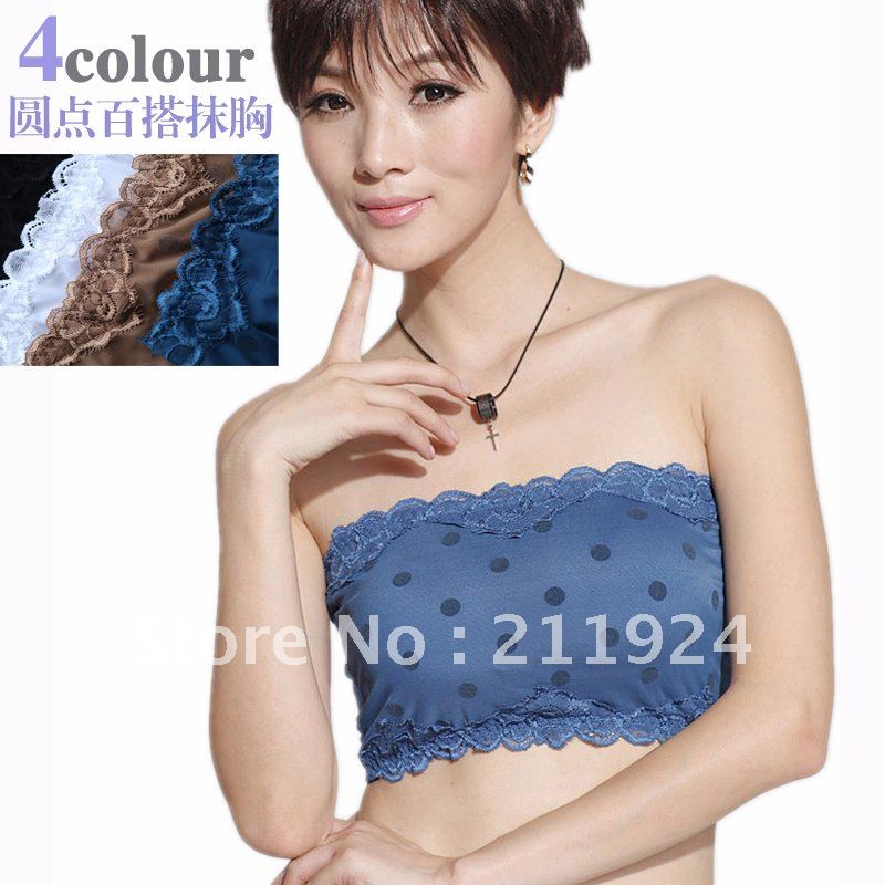 Free shipping All-match polka dot lace decoration flock printing round dot basic tube top tube top spaghetti strap Modal