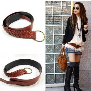 [Free Shipping] All-match PU-leather knitted wide belt strap [Minimum order $5, mix or separate]