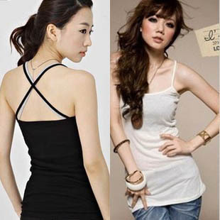 Free Shipping All-match x spaghetti strap vest back cross basic vest long design vest female 100% cotton