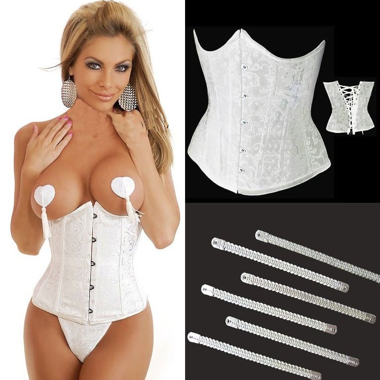 Free Shipping All Screw Steel Boned Sexy White Waist Training Underbust Corset