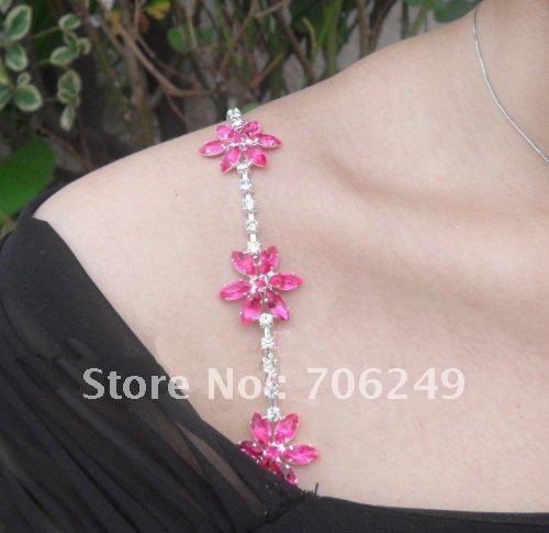 FREE SHIPPING,alloy bra straps,stone flower bra straps,crystal bra strap,rhinestone bra accessories,sliver with pink color