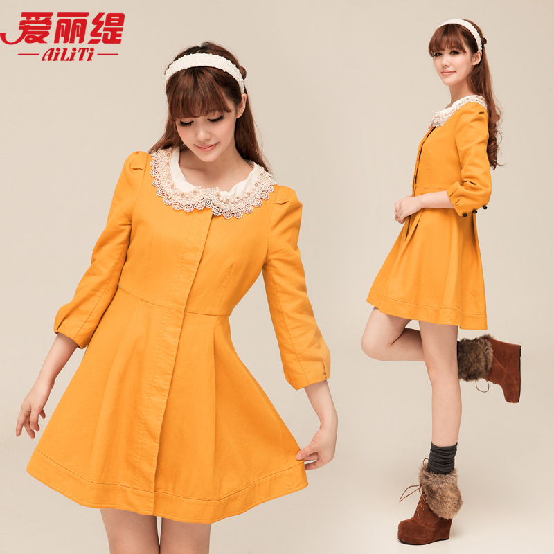 FREE SHIPPING Ally women's 2013 spring women's slim medium-long plus size fashion trench female outerwear