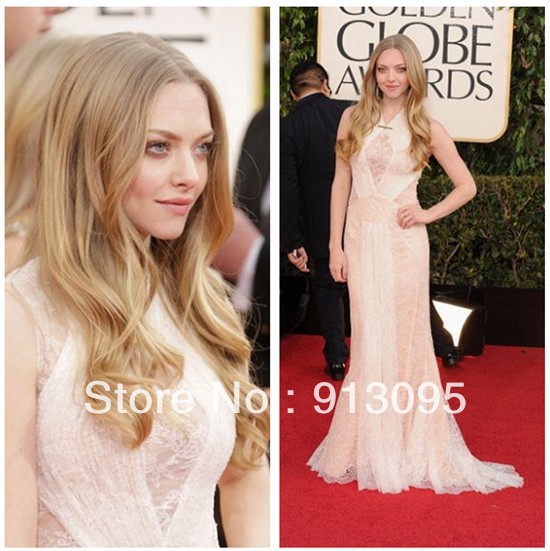 Free shipping AMANDA SEYFRIED Golden Globe 2013 Celebrity dress Vintage lace high neck evening dress For sale