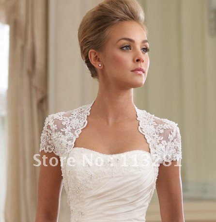 Free Shipping Amazing Fashion Sexy Cap Sleeve Lace White Custom Made Wedding Jacket Bridal Wraps 2012
