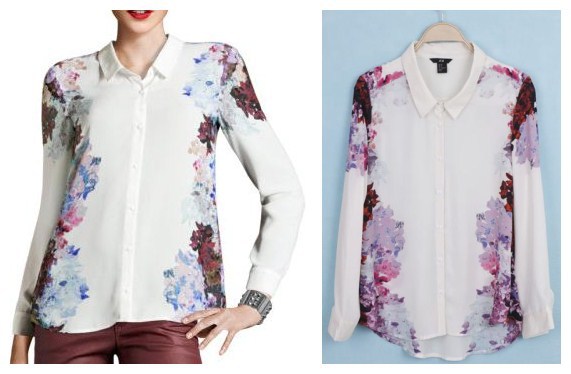 Free Shipping Amerian an European Style 2012 elegant flower print turn-down collar long-sleeve chiffon shirt female S,M,L size
