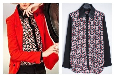 Free Shipping American an European Style 2012 polyester heart print long-sleeve  women's loose shirt One colour S,M,L size