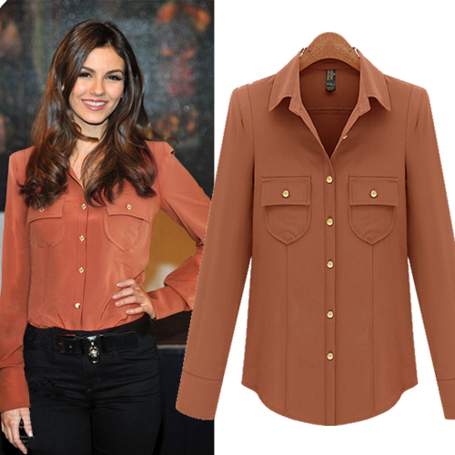 Free shipping,American and European style 2012 autumn fashion women's long-sleeve women's shirt,white/orange color,S~XL sizes