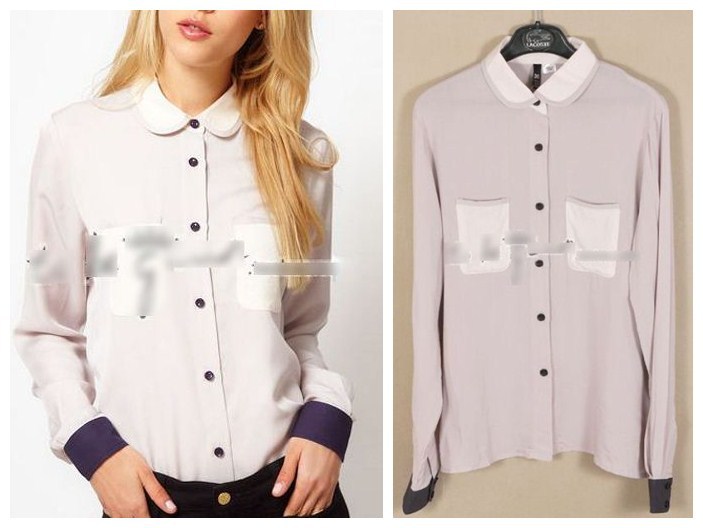 Free Shipping American and European Style 2012 doll turn-down collar double pocket cuff patchwork long-sleeve shirt S,M size