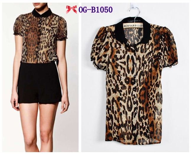 free shipping, American and European style 2012 short sleeve black neck women leopard print chiffon Blouses  1color, S, M, L