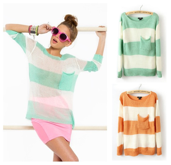 Free shipping, American and European style, 2012  stripe pocket casual women pullovers sweater/ knitwear, 2colors,#34, #36, #38