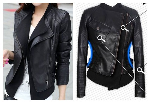 Free Shipping American and European Style 2012 women black  motorcycle slim leather clothing PU water washed leather  S-XL size