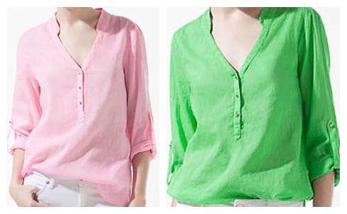 Free Shipping American and European Style 2012 women's metal buckle V-neck loose pullover cotton shirt 5 colours S,M,L size