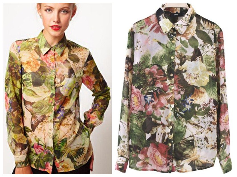 Free Shipping American and European Style 2012 women's print paragraph elegant faux silk long-sleeve shirt outerwear S,M,L size