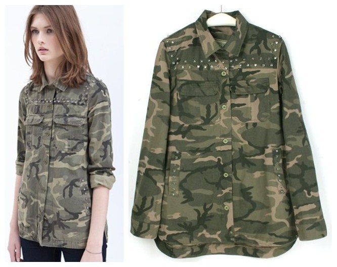 Free Shipping American and European Style 2012 women slim diamond military Camouflage cotten blends outerwear shirt S,M,L size