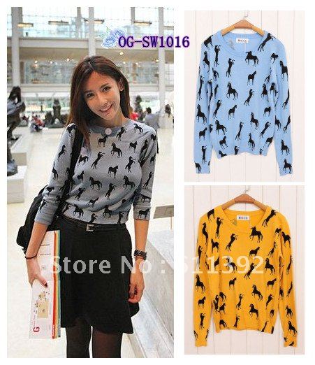 Free shipping, American and European style, 2013  colt/ pony pattern women pullovers sweater, 2 colors Free size