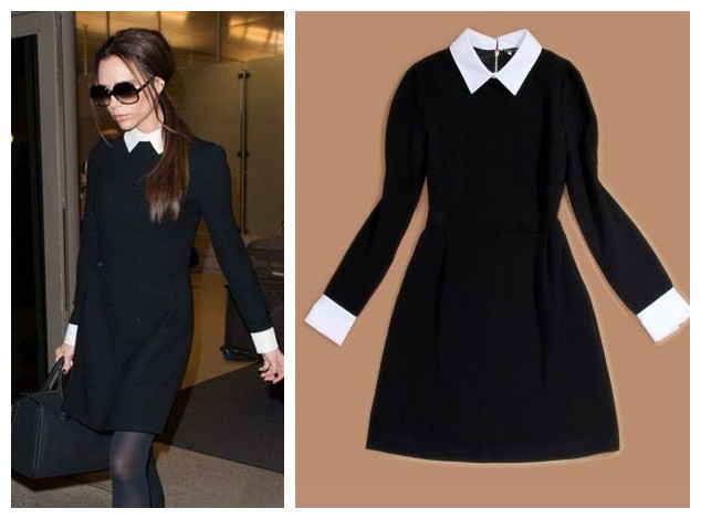 Free shipping American and European style 2013 fashion star style victoria slim elegant turn-down collar one-piece dress S M L