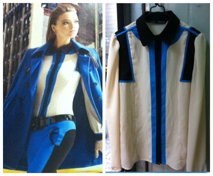 Free shipping American and European style 2013 fashion women's patchwork color block shirt casual shirt  S  M  L  sizes