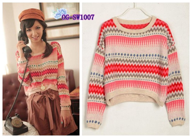 Free shipping, American and European style, 2013  HM restoration colorful stripe women pullovers sweater, 3 colors Free size