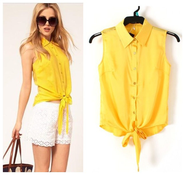 free shipping, American and European style 2013 tie off frenulum sleeveless Blouses,  2 color, S, M, L sizes