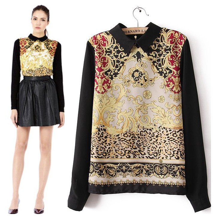 Free shipping,American and European style 2013 women new style blouse picture color S M L sizes