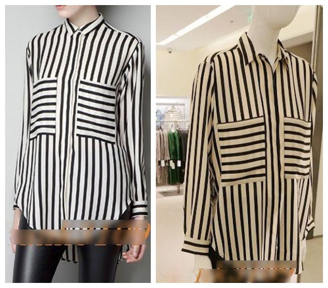 Free shipping American and European style 2013 women's pocket stripe shirt female long-sleeve slim  S  M  L  sizes