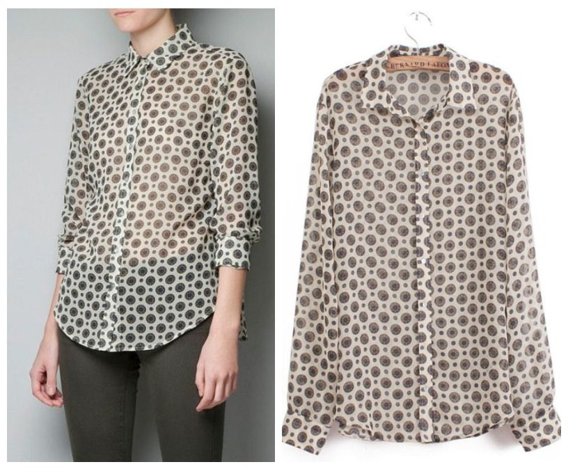 Free shipping, American and European style 2013 women's  polka dot printing long sleeve  chiffon Blouses, 1 color  S, M L size