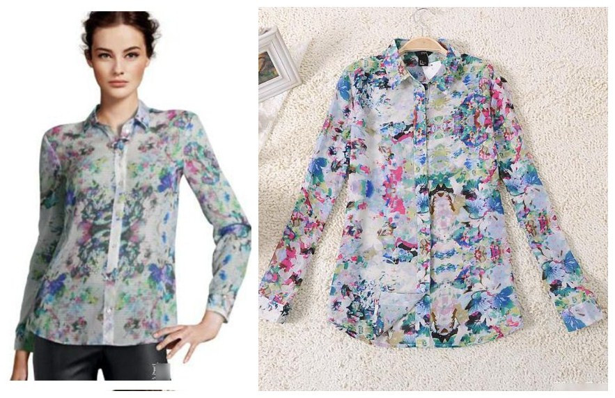 Free shipping, American and European  style 2013 women's printing blouses  long sleeve chiffon Blouses color  34 36 38 sizes