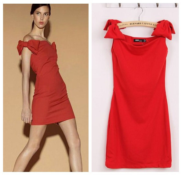 Free shipping American and European  Style 2013  women   Shoulder knot slash neck sleeveless jumper skirt  2colors S M L sizes