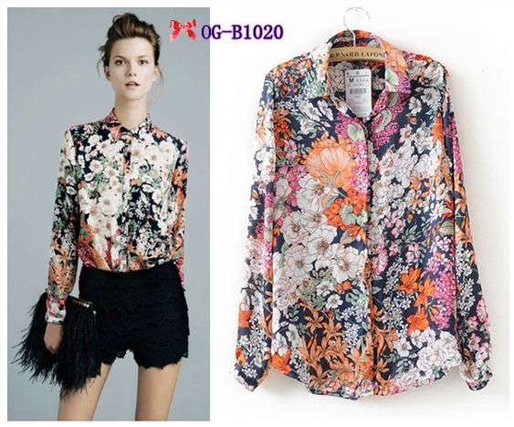 Free shipping, American and European Top brand style 2013 Popular Women floral Blouses, 1 color  S, M, L sizes