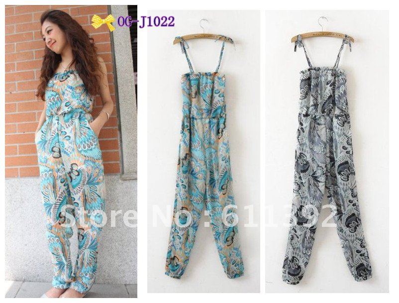 free shipping,  American and European Top grade brand style 2013 new Casual peacock pattern women Jumpsuits 2color S, M, L sizes