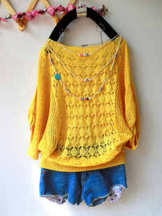 free shipping and hot sale 2013 spring female cutout sweater female half sleeve loose cutout sweater shirt sweater outerwear