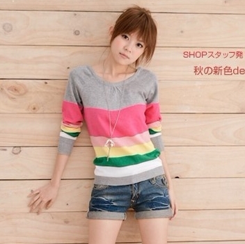free shipping and hot sale In the spring of 2013 female fashionable stripe knit shirt