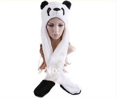 Free Shipping,Animal Panda Cartoon Cute Hat Fluffy Plush Hat Cap with Gloves,Cartoon Animal hat,wholesale