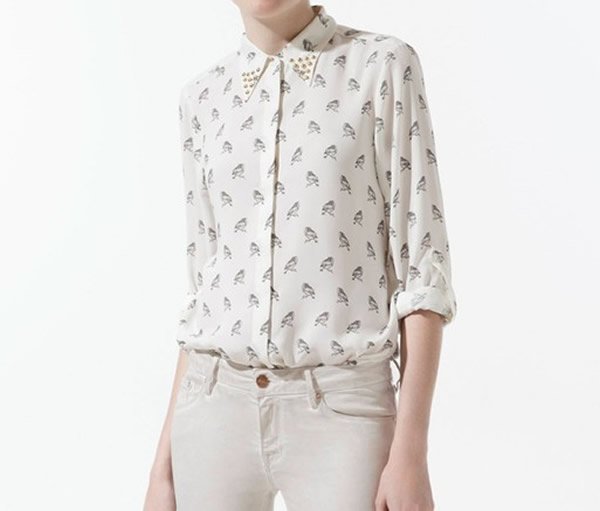 Free shipping animal the owl print rivets full sleeve   casual women chiffon blouse shirt new fashion 2012