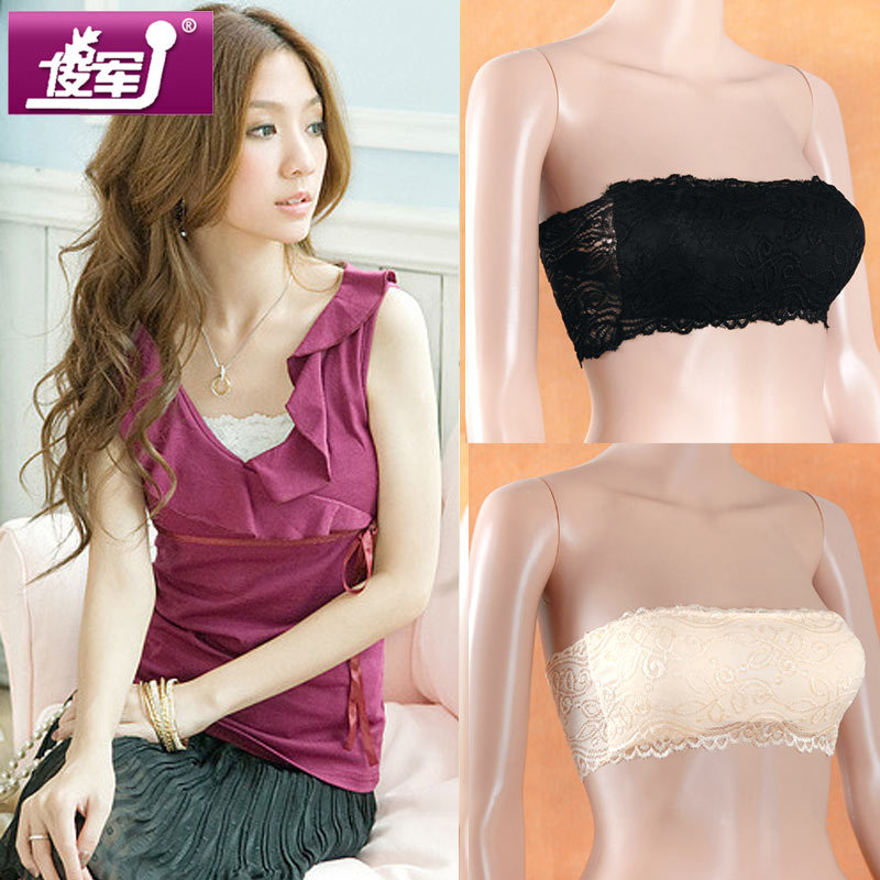 FREE SHIPPING! Anti emptied underwear tube top bust belt pad top basic spaghetti strap lace tube top