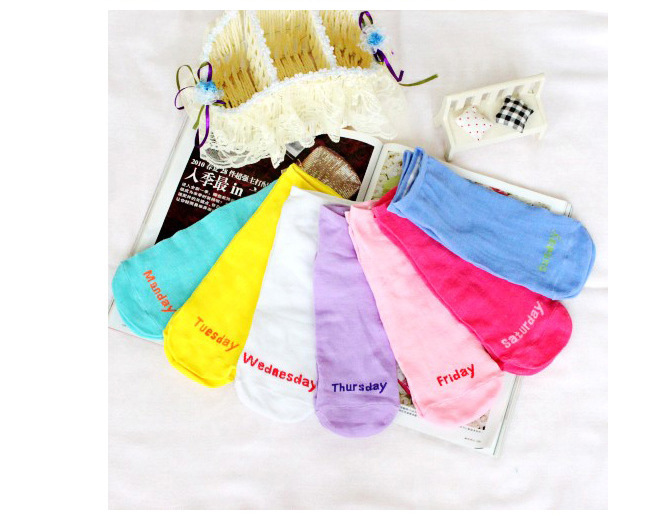 Free shipping antumn and winter cute women sock slipper color Love letters  / week candy color socks