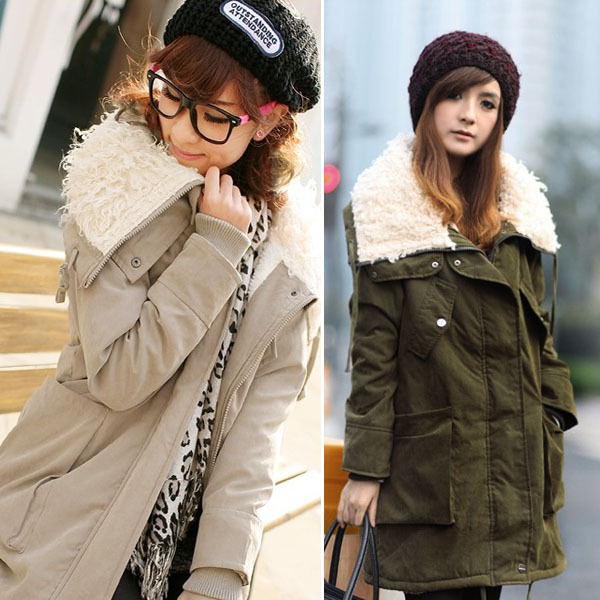 free shipping,Army Green kakhi large lapel thickening overcoat wadded jacket cotton-padded jacket,wholesale/retalil