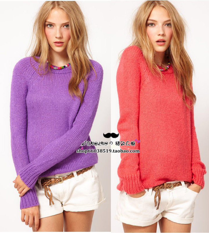 free shipping Aso autumn and winter fashion brief vintage o-neck long-sleeve slim solid color knitted pullover sweater female