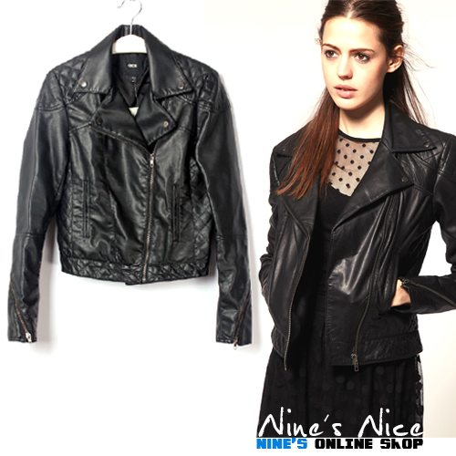 free shipping Asos british style 2012 autumn oblique zipper turn-down collar motorcycle PU clothing jacket short jacket women's