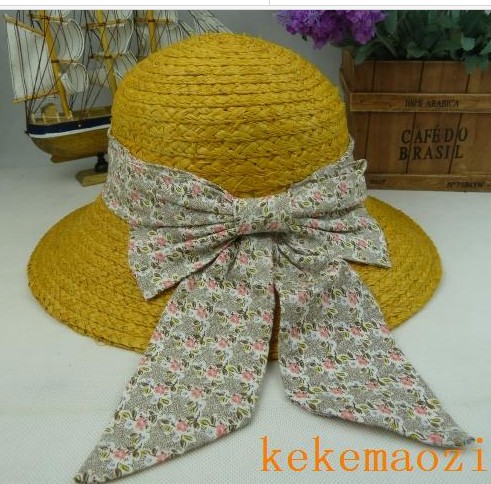 free shipping Asuka bow large brim summer campaigners straw braid hat