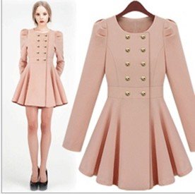 Free shipping Autumen Western Style Womens Dress Coat Puff sleeve Coat Double-breasted Wind Coat Outerwear