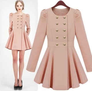 Free shipping Autumen Western Style Womens Puff sleeve Coat Double-breasted Wind Coat Outerwear