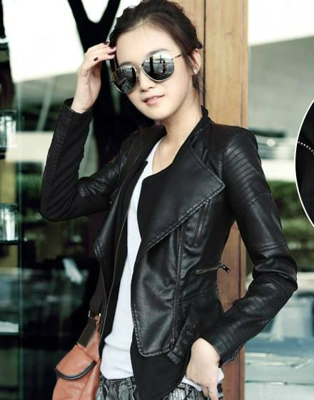 free shipping Autumn 2013 double layer V-neck leather clothing PU short design slim women's outerwear leather jacket