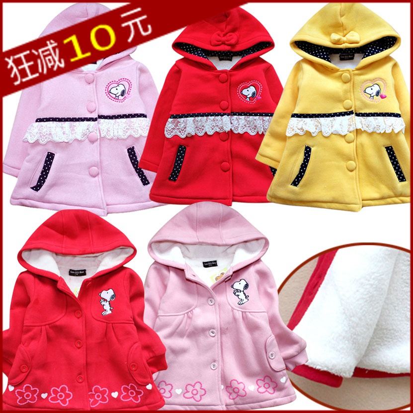 Free Shipping Autumn and winter 2013 SNOOPY knitted cotton-padded jacket cotton-padded outerwear female child cotton trench