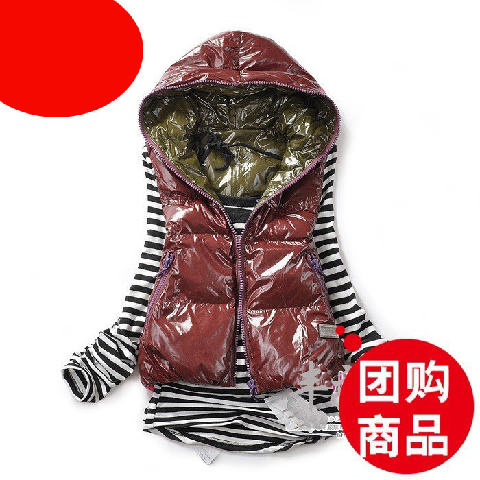 FREE SHIPPING Autumn and winter all-match bright face down vest with a hood down vest
